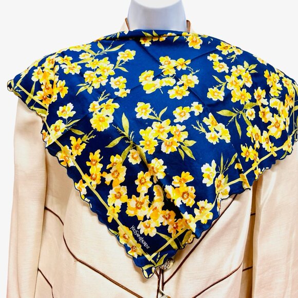 2) New  Beautiful YSL MiniScarf/Handker cotton 19 "  Purple  Pink Floral (61 - Picture 7 of 14